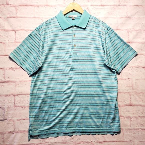 Peter Millar Other - Peter Millar Polo Shirt Mens Large Blue Striped 100% Cotton Golf Short Sleeve
